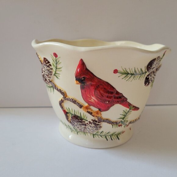 Jackson Perkins Ceramic Cardinal Planter - Hand-Painted Bird & Pinecone Design - - Picture 3 of 8